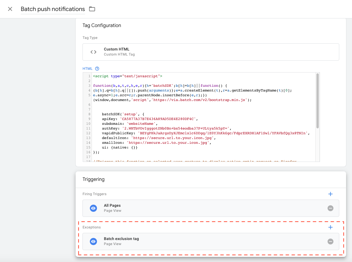We're back on the main tag configuration screen, which provides a summary of the defined settings.
