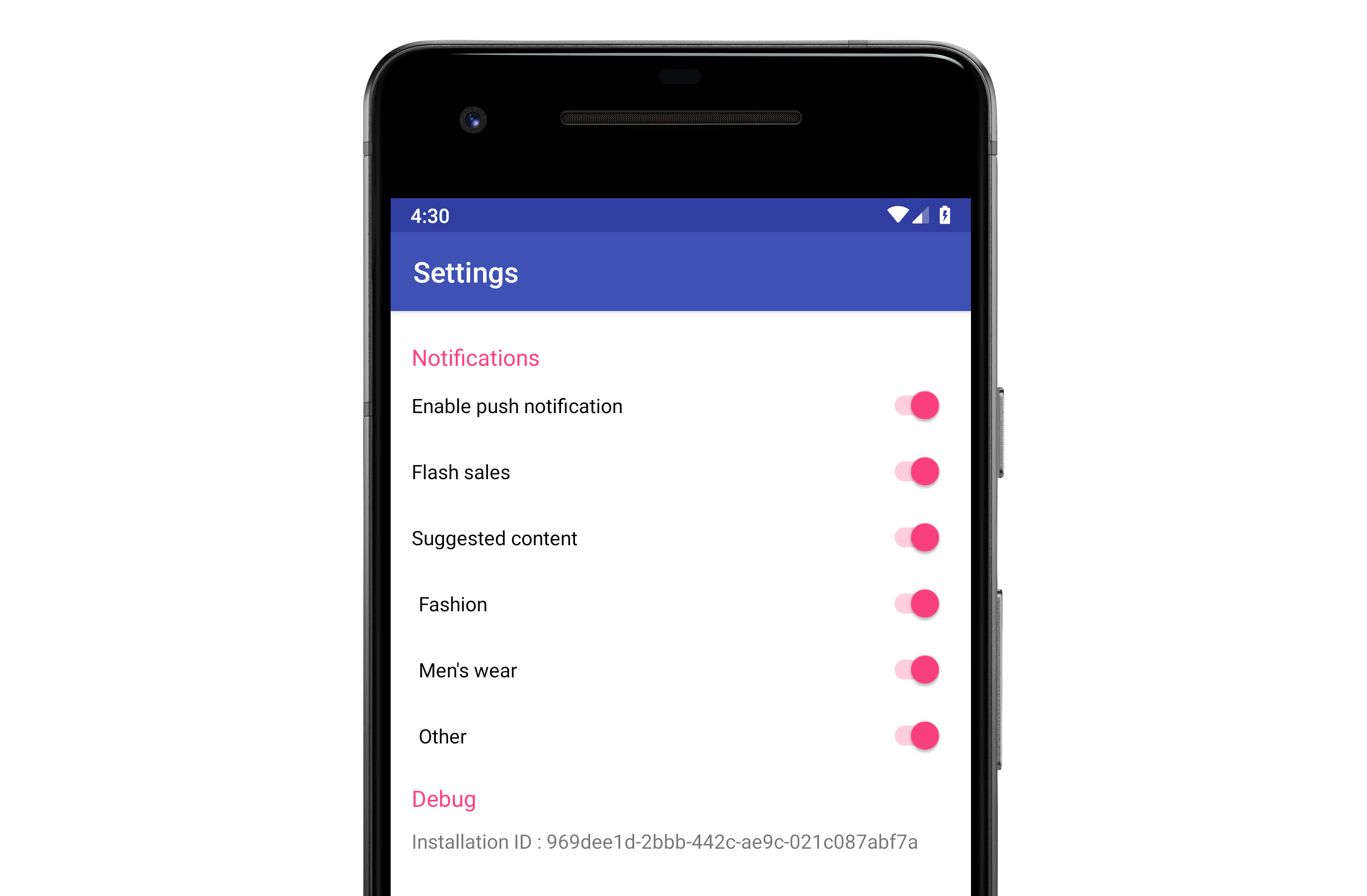 Example of an installation ID visible in the mobile app.
